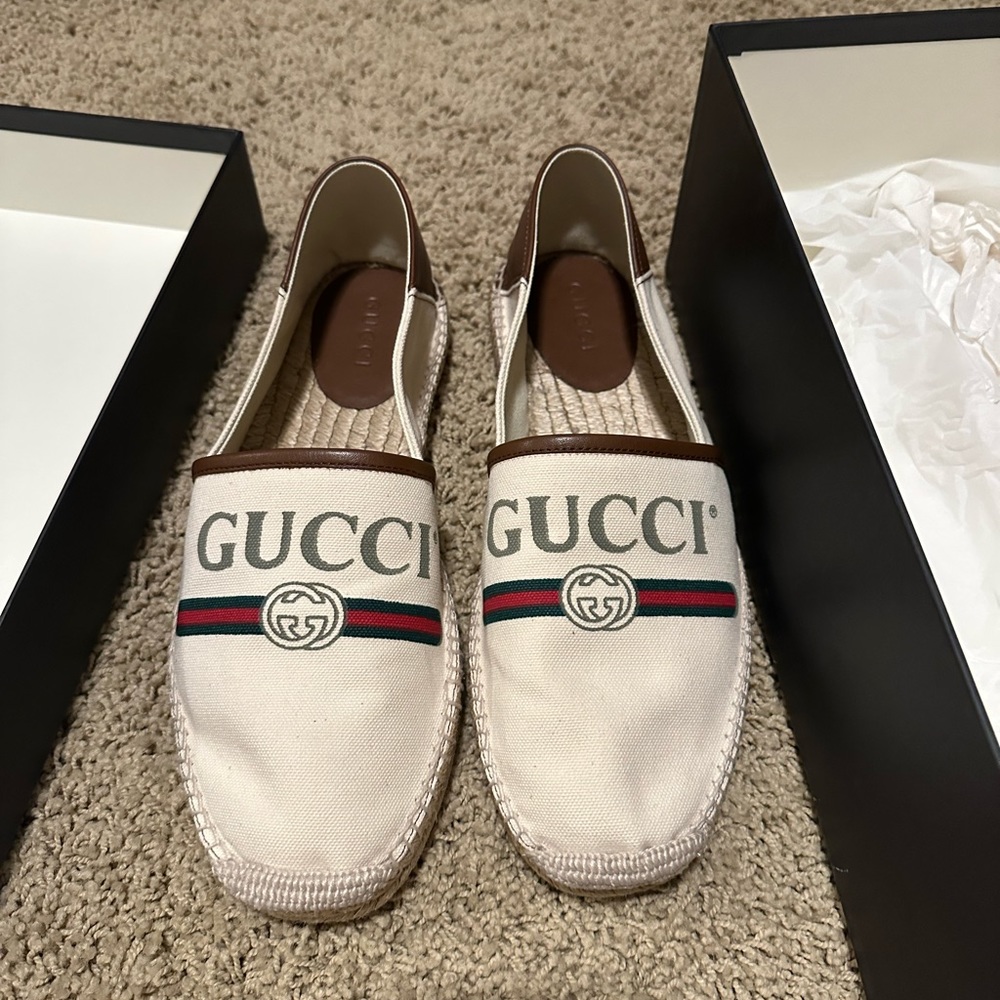 New GUCCI SHOES MENS ALEJANDRO CANVAS ESPADRILLES LOGO BEE LOAFERS sz10